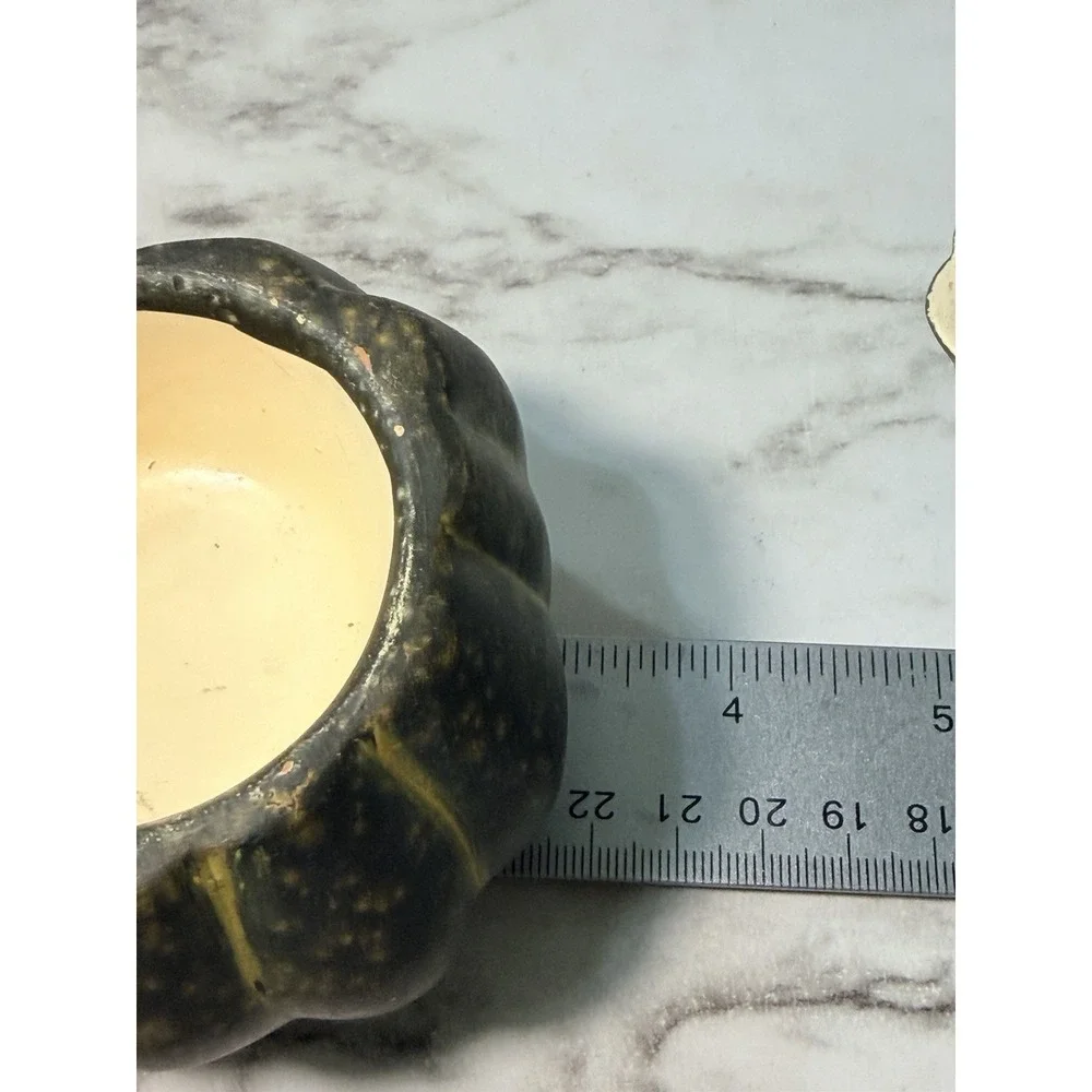 VTG Gourd/Pumpkin Ceramic Candle‎ Holder ~ Green ~ 3 x 3 (P2939)